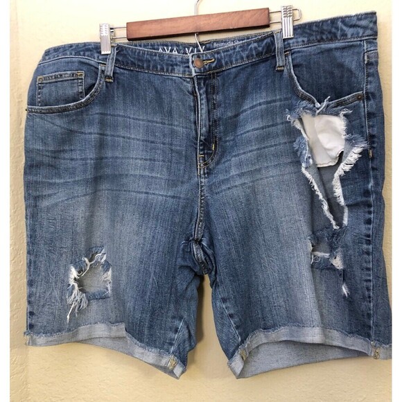 90s Style Torn Bermuda Ava & Viv Jean Shorts Cuffed Raw Hem - Picture 1 of 7